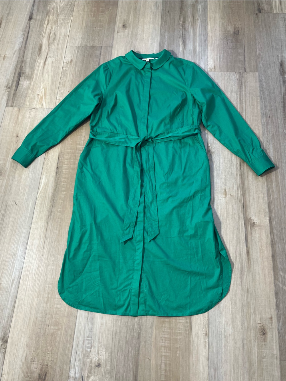 Boden Kelly Green Cotton Front Button Midi Shirt Dress Size 14